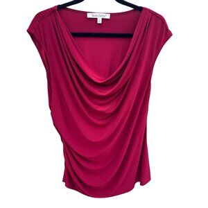 TravelSmith‎ Womens Draped Cowl Neck Sleeveless Side Ruched Blouse Top Red L